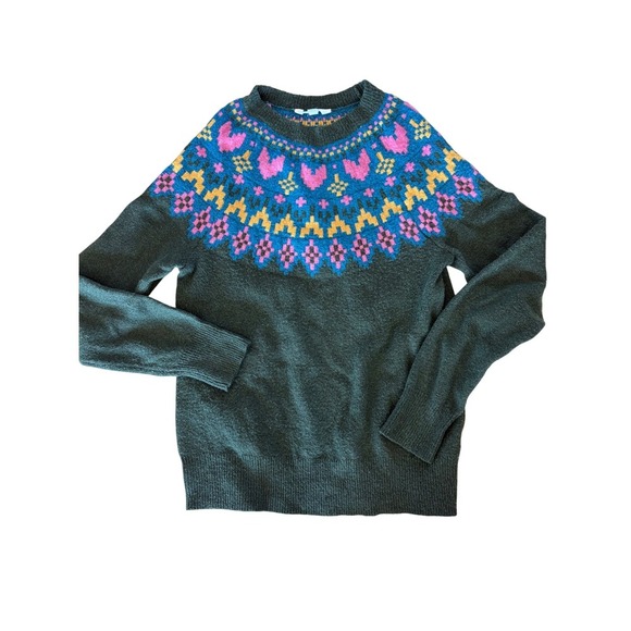 Time and Tru Girls Fair Isle Crew Neck Sweater Colorful Knit - Size S - Picture 2 of 3